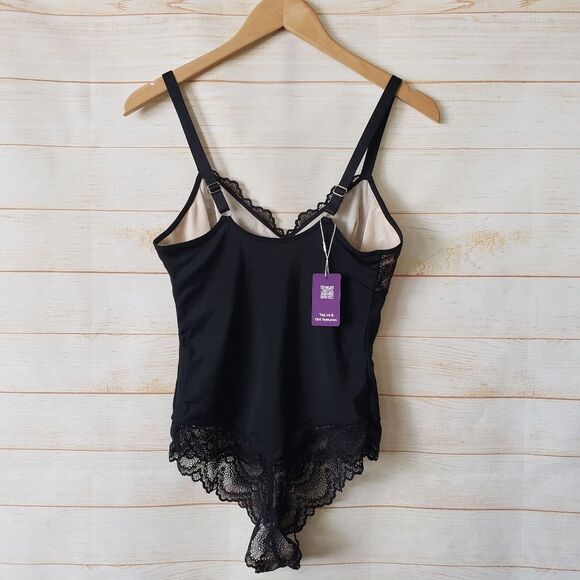 HeyShape Half Laced Thong Stretchy Shapewear Slimming Bodysuit Black Medium - Picture 4 of 11